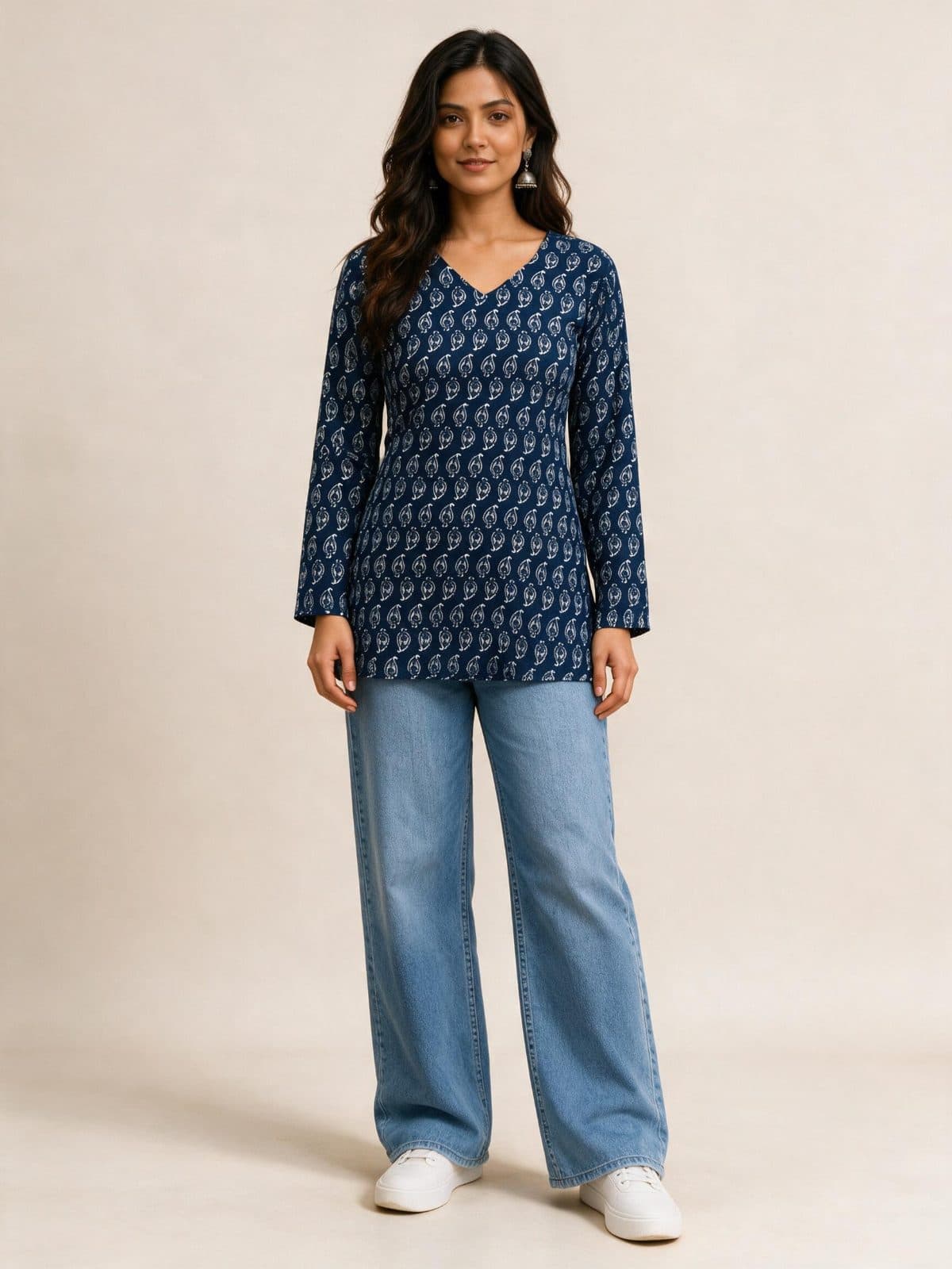 Paisley Print V-Neck Short Kurti