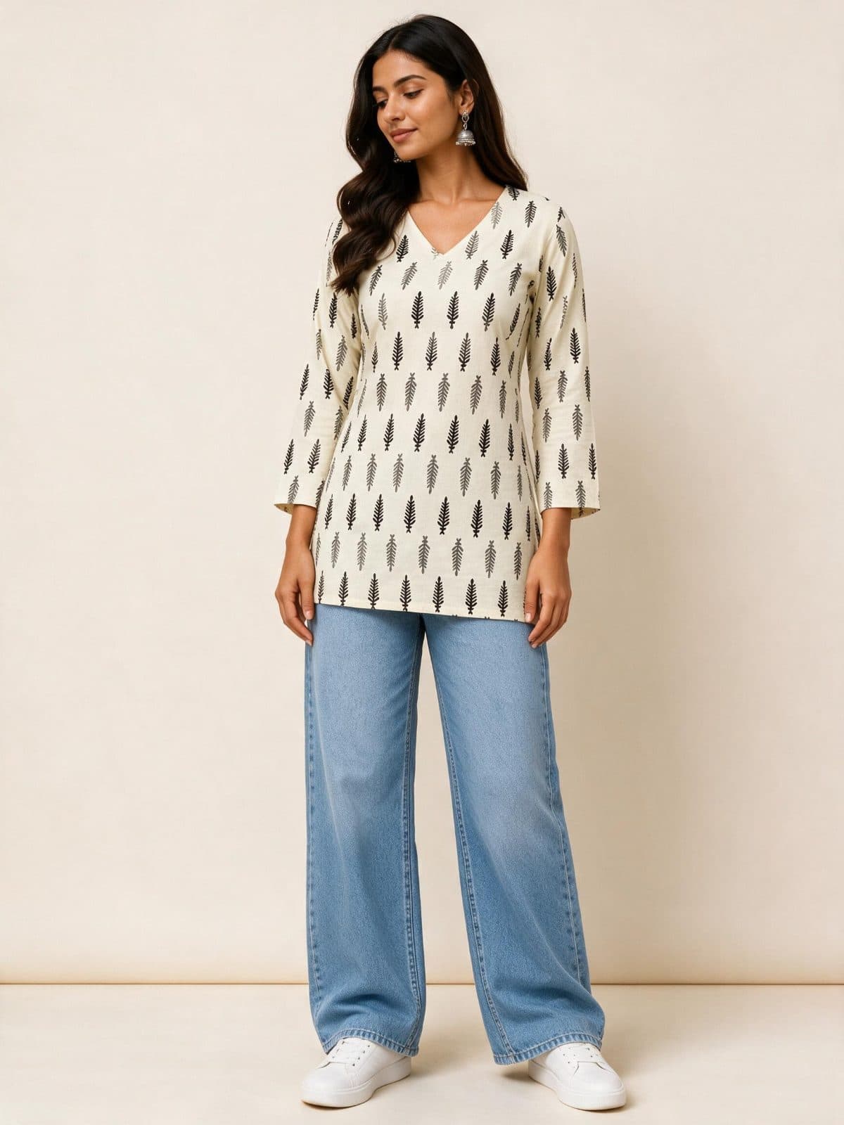 Fern Print V-Neck Short Kurti