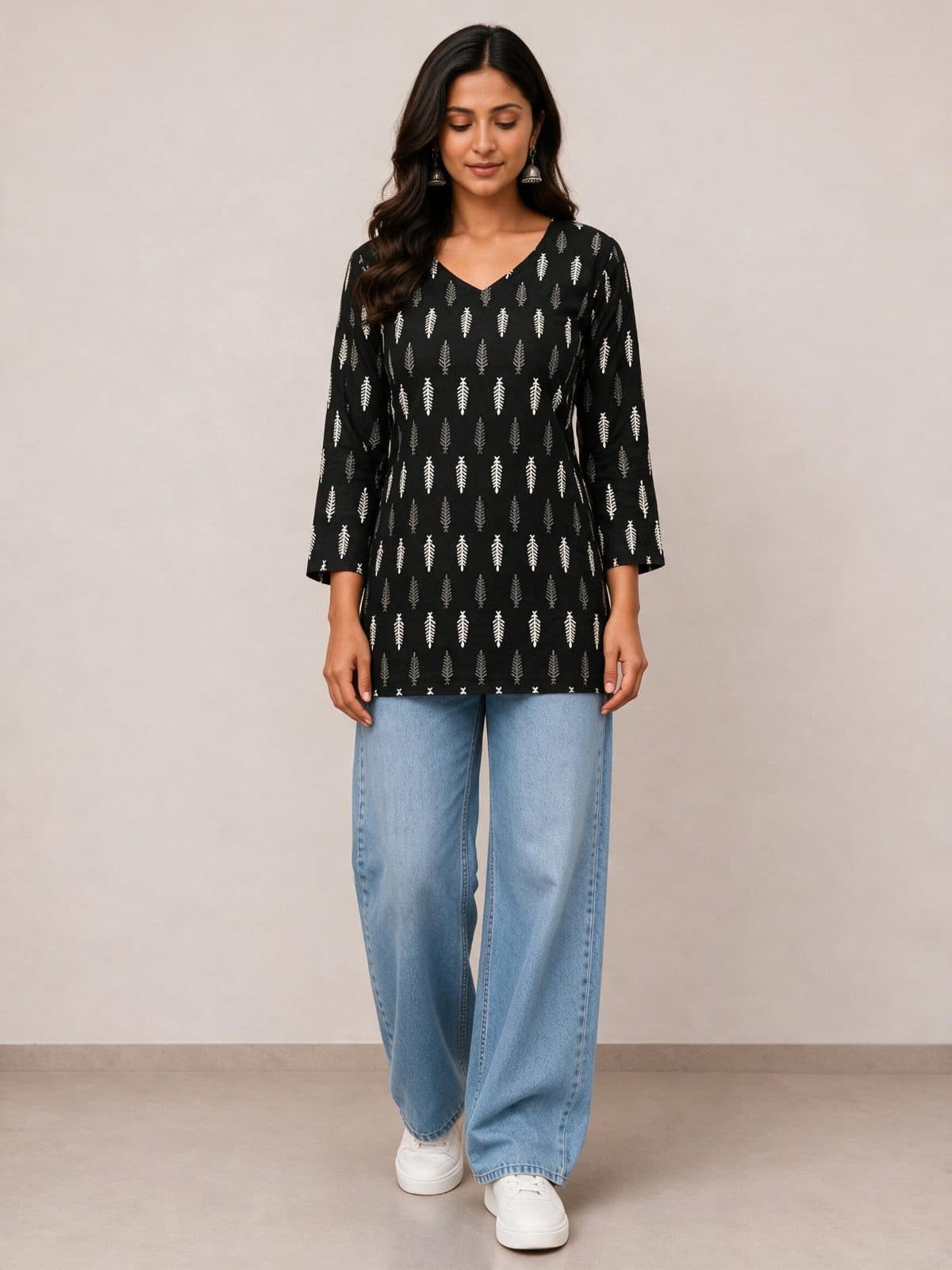 Fern Print V-Neck Short Kurti