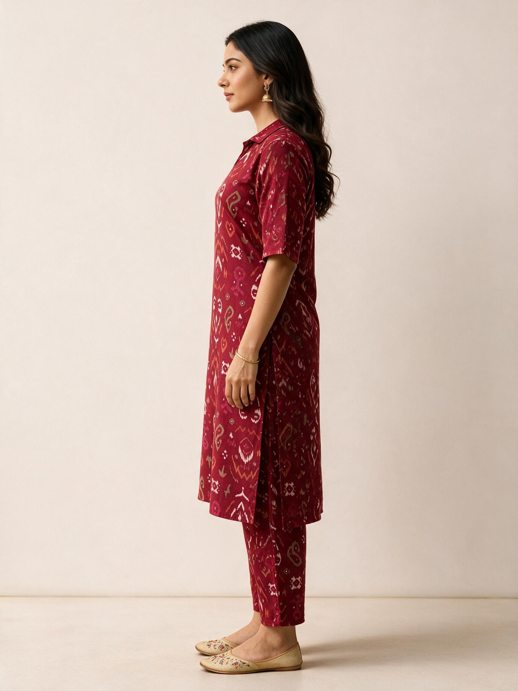 Ikat Print Collared Kurta Co-ord Set
