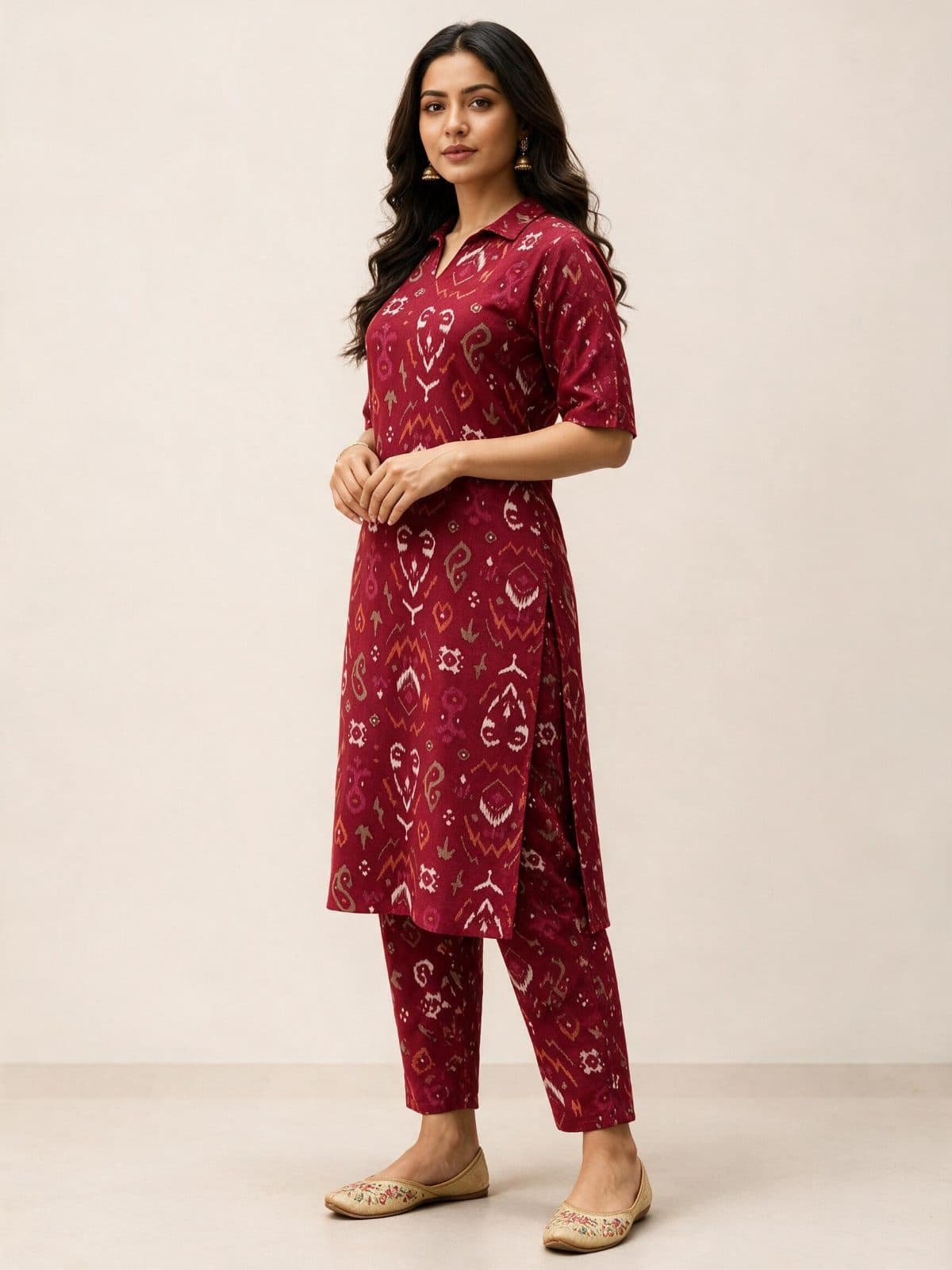 Ikat Print Collared Kurta Co-ord Set