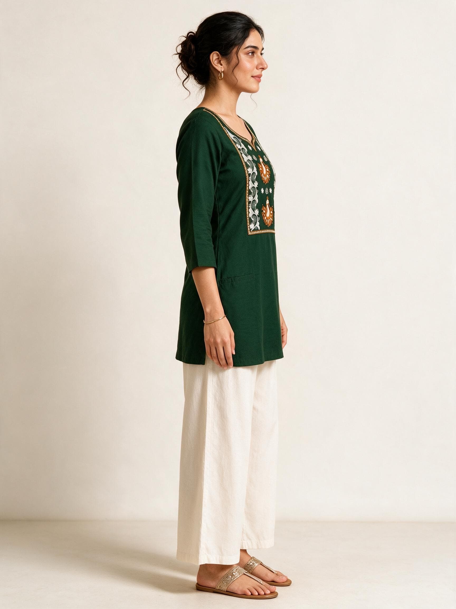 Forest Bird Motif Yoke Kurti & Palazzo Set
