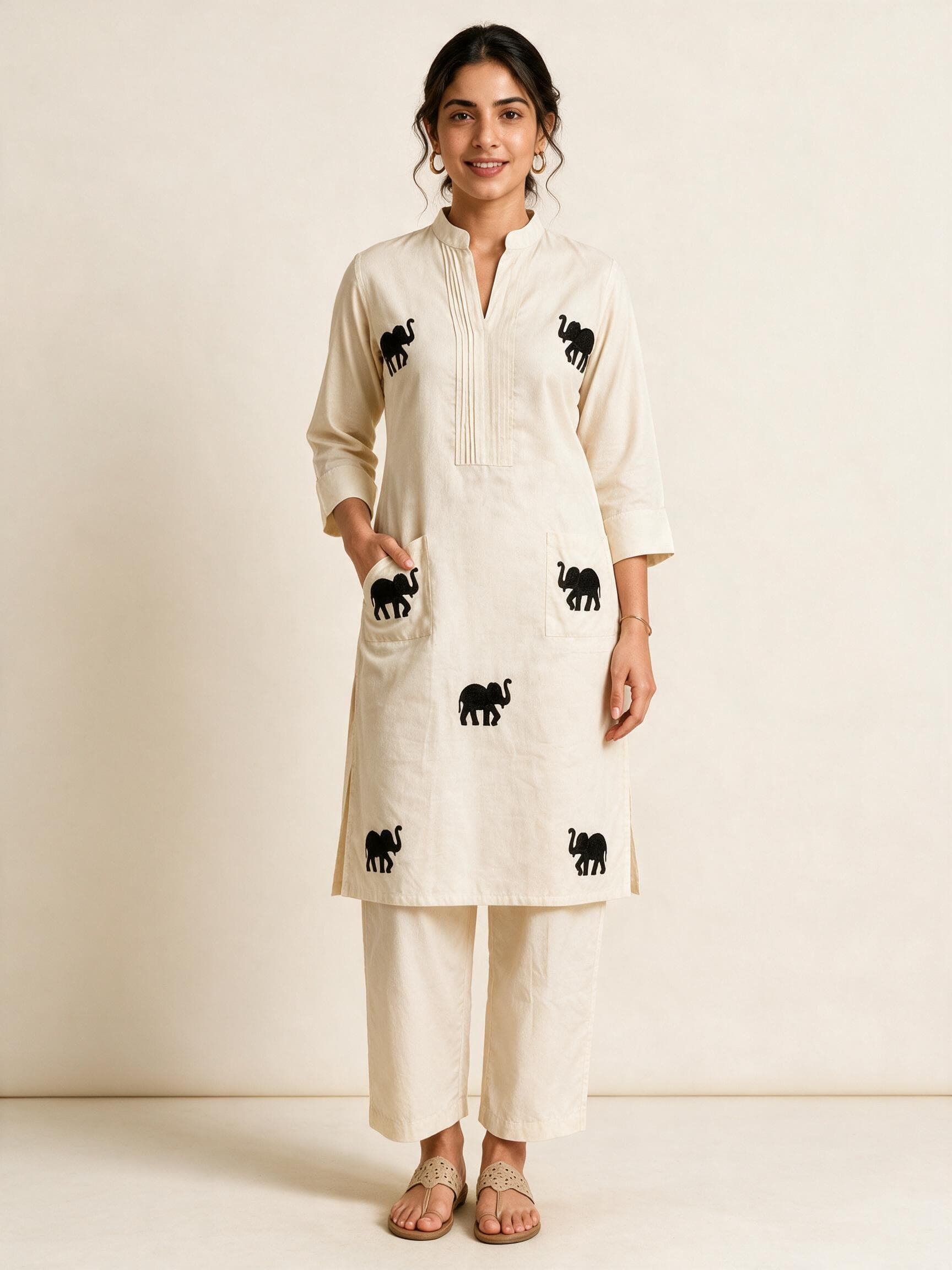 Elephant Motif Patch Pocket Co-ord Set