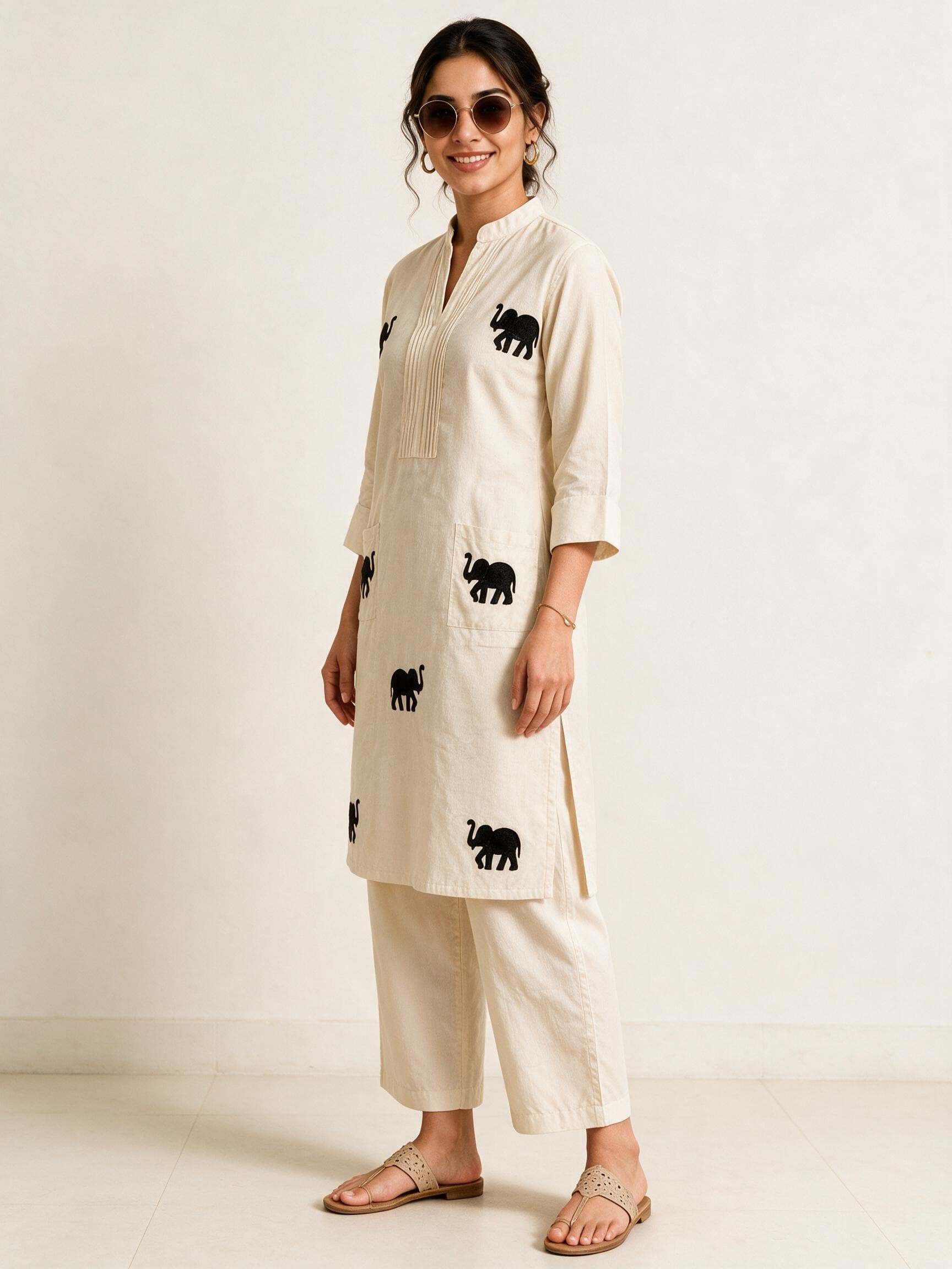 Elephant Motif Patch Pocket Co-ord Set