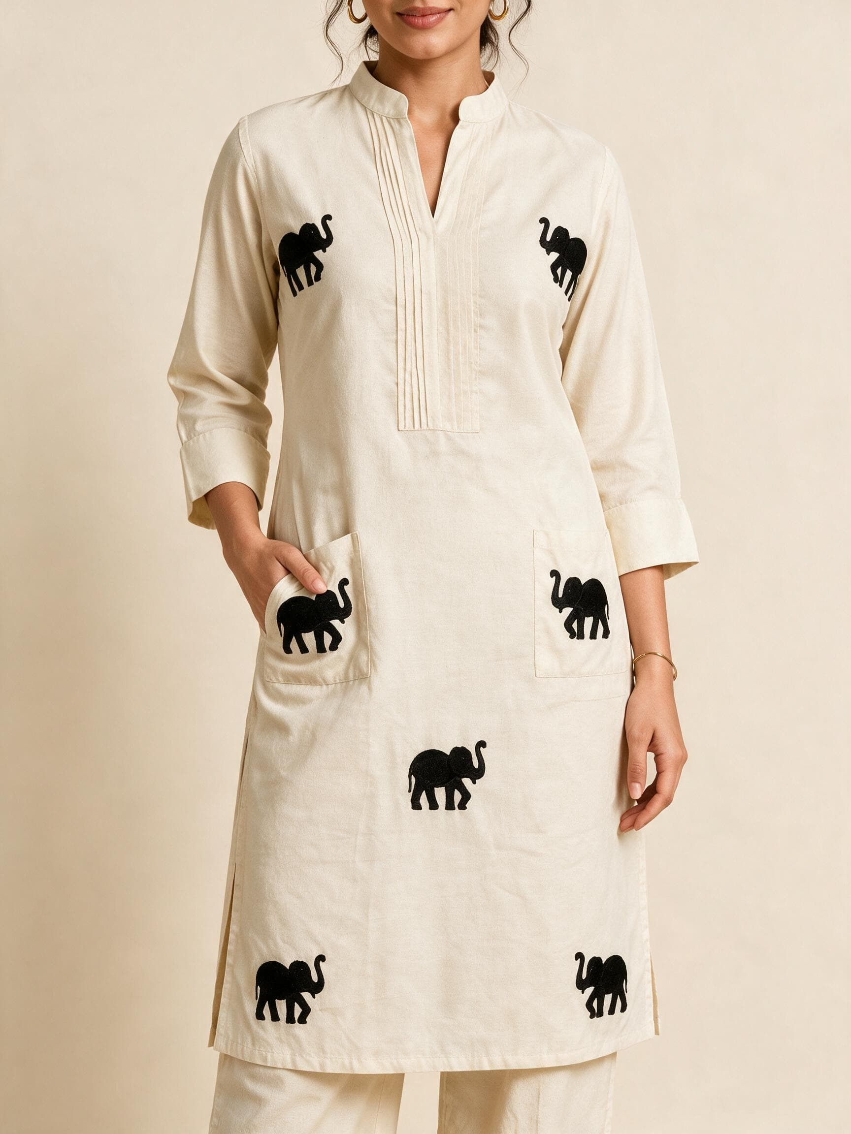 Elephant Motif Patch Pocket Co-ord Set