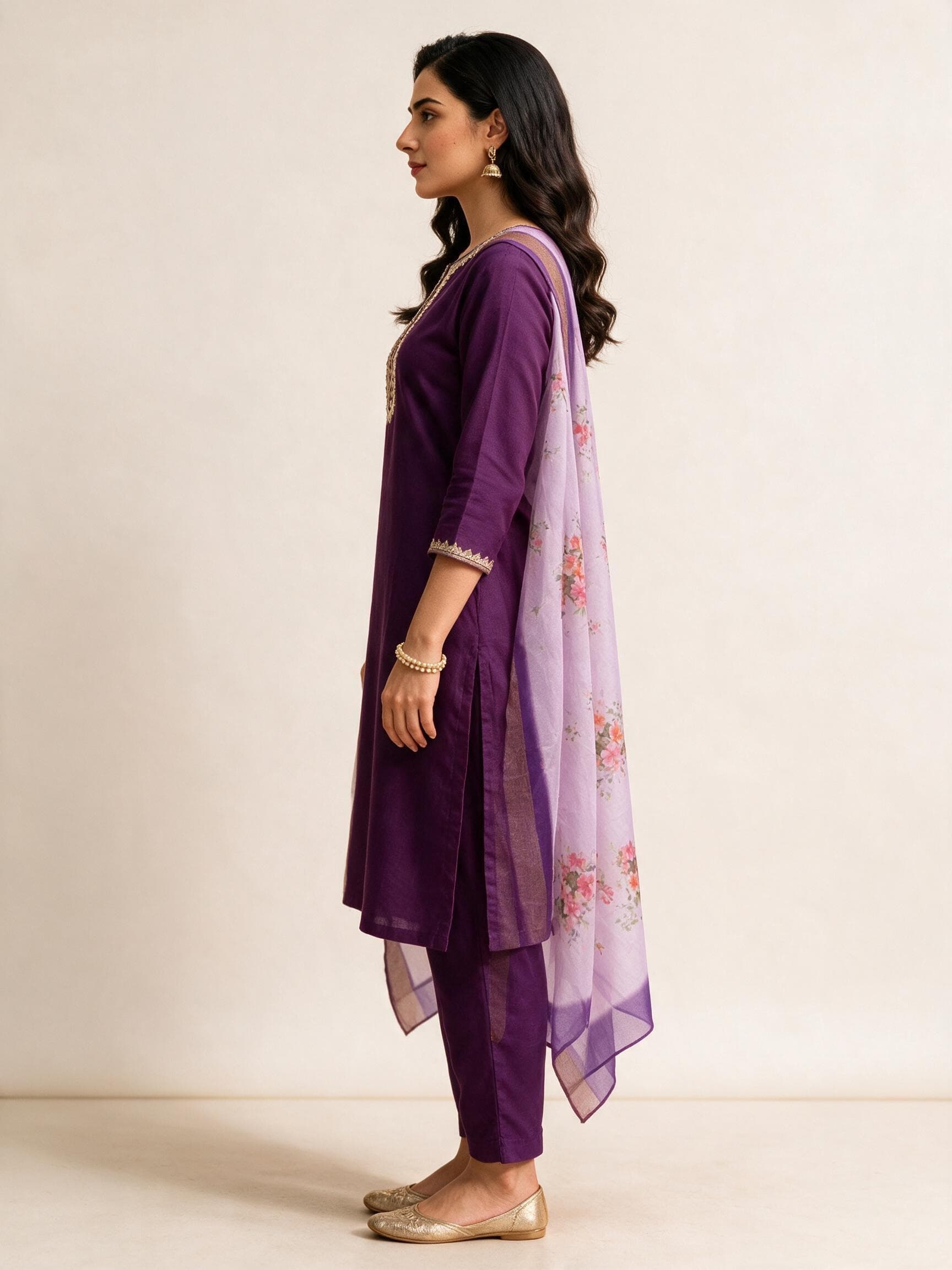 Embroidered Kurta Set with Floral Dupatta