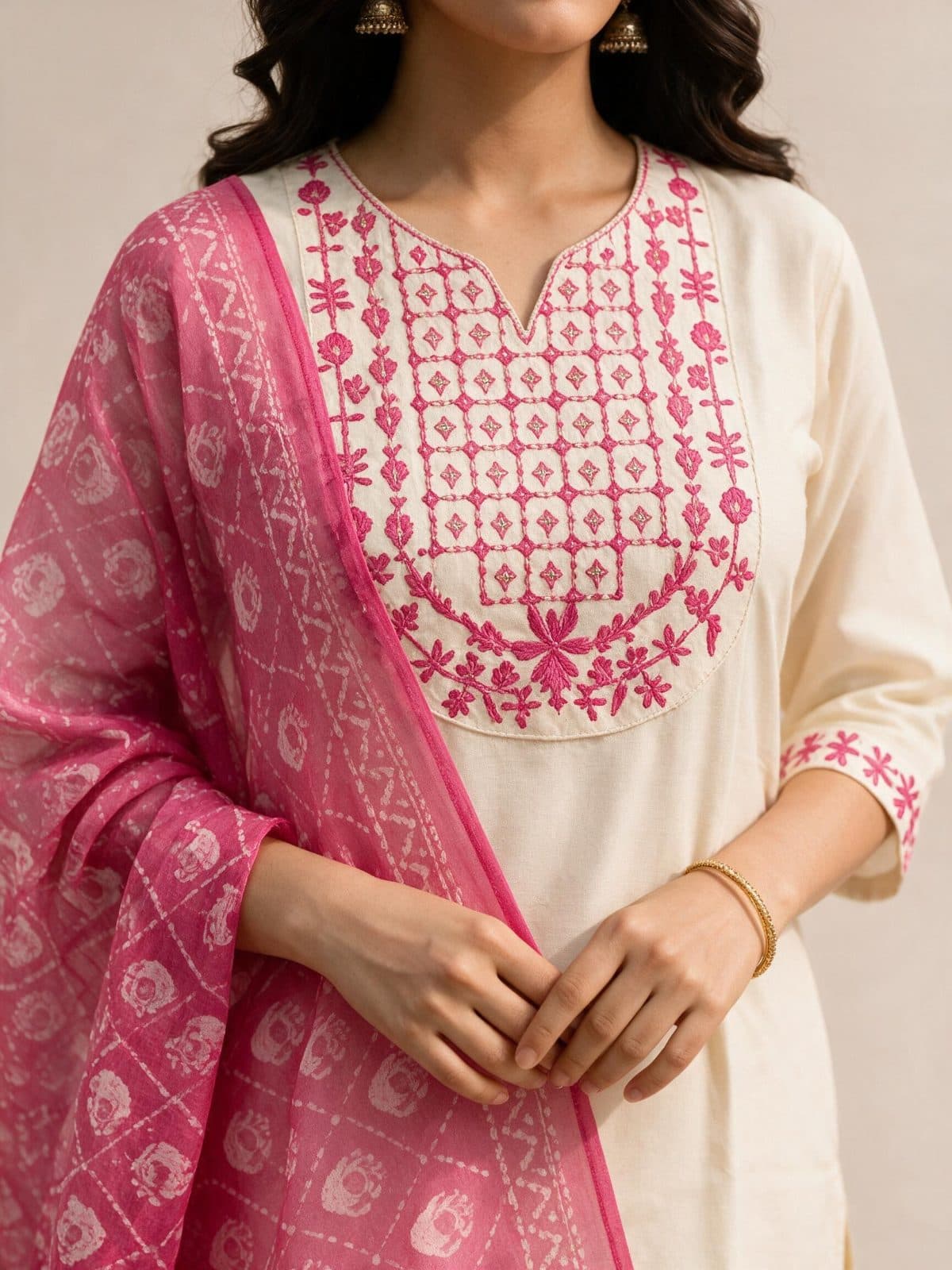 Embroidered Kurta Set with Printed Dupatta