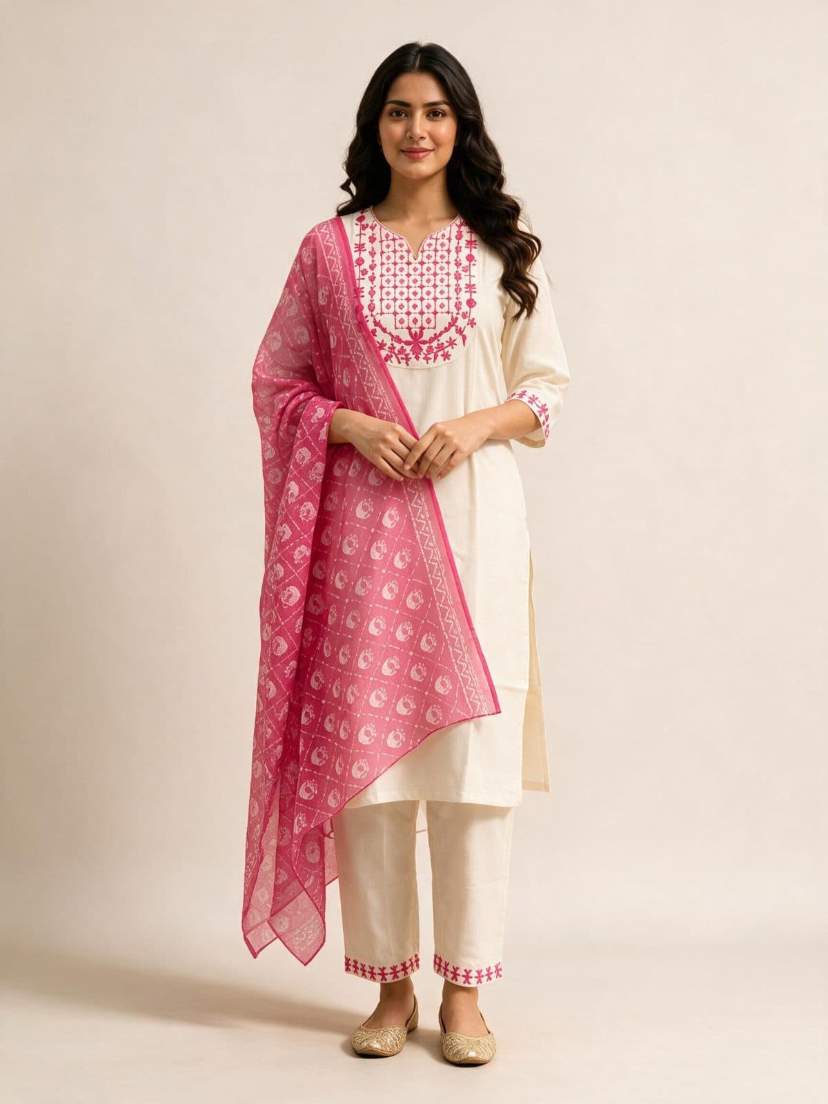 Embroidered Kurta Set with Printed Dupatta