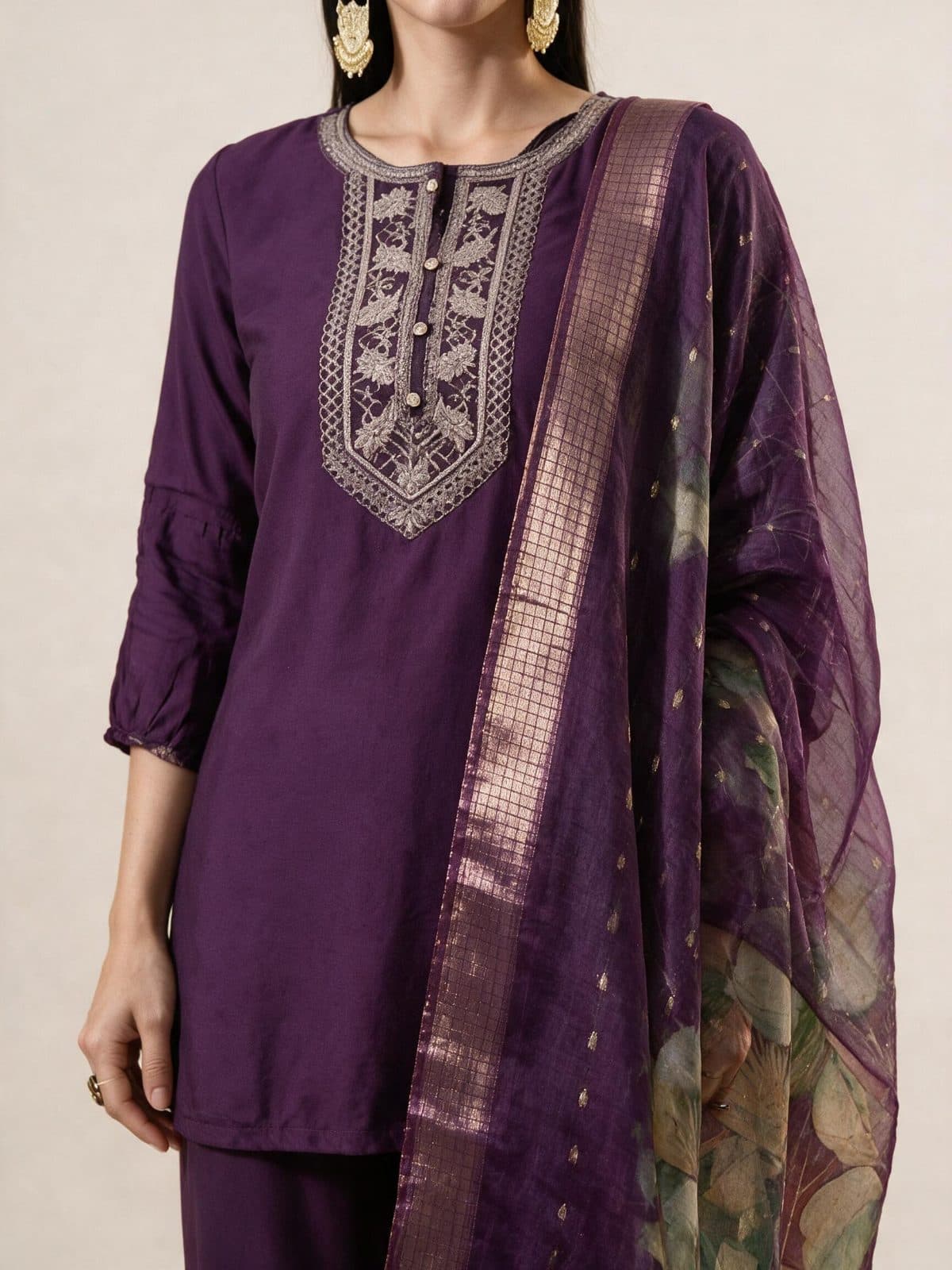 Embroidered Kurta Set with Printed Sheer Dupatta