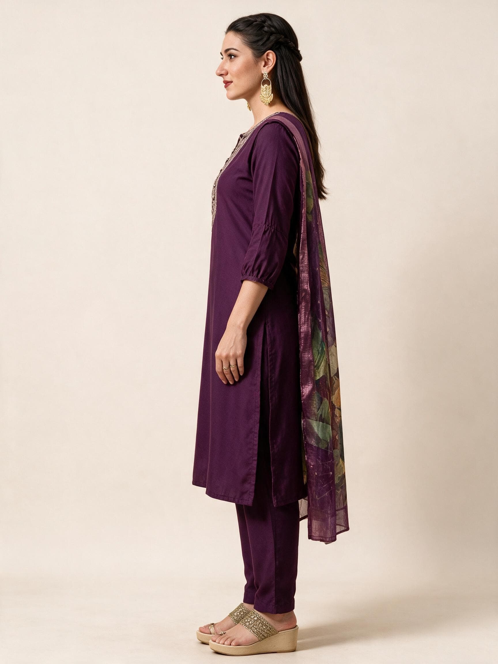 Embroidered Kurta Set with Printed Sheer Dupatta