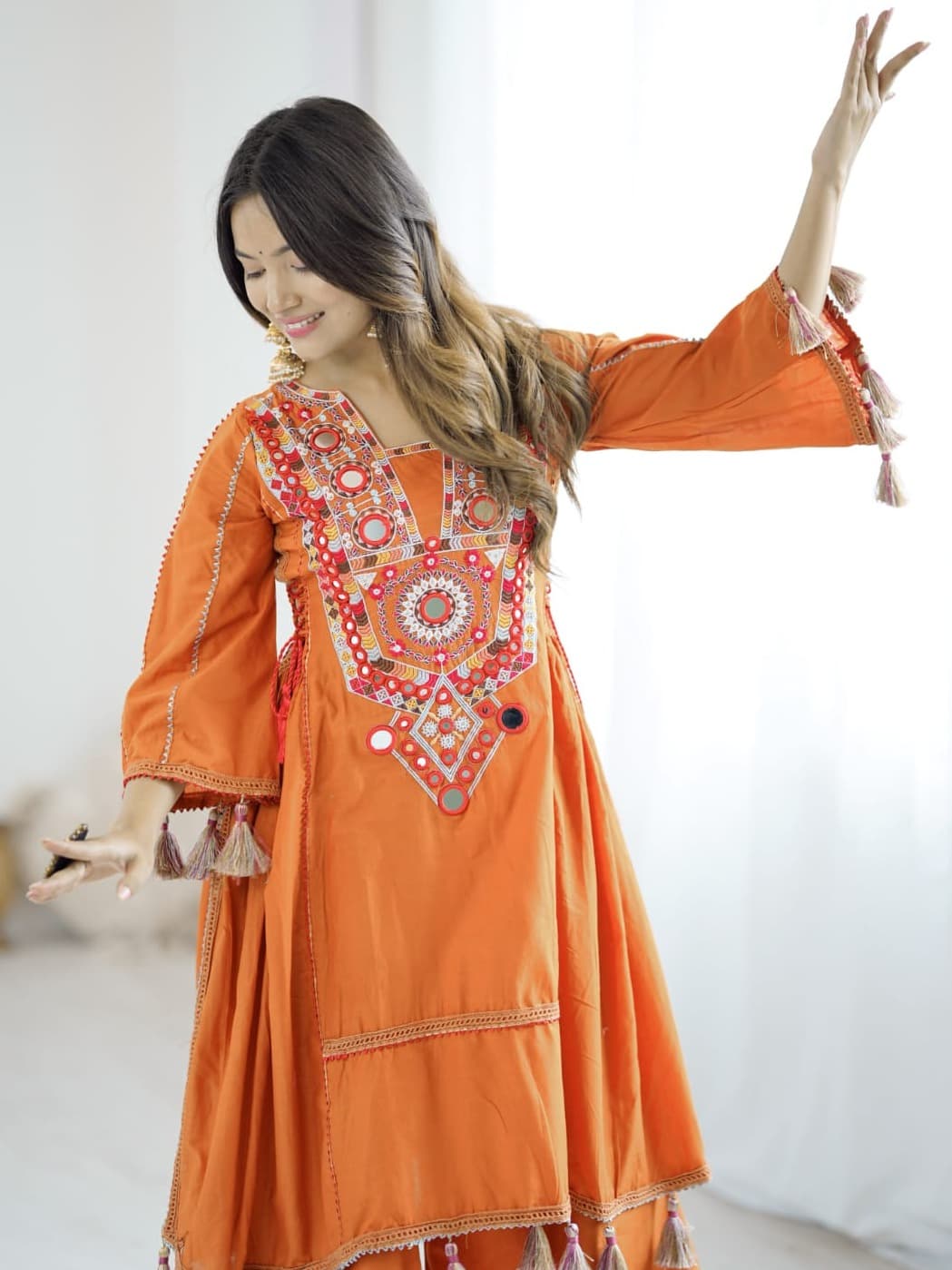 Ethnic Motifs Embroidered Cotton A-Line Kurta with Palazzos
