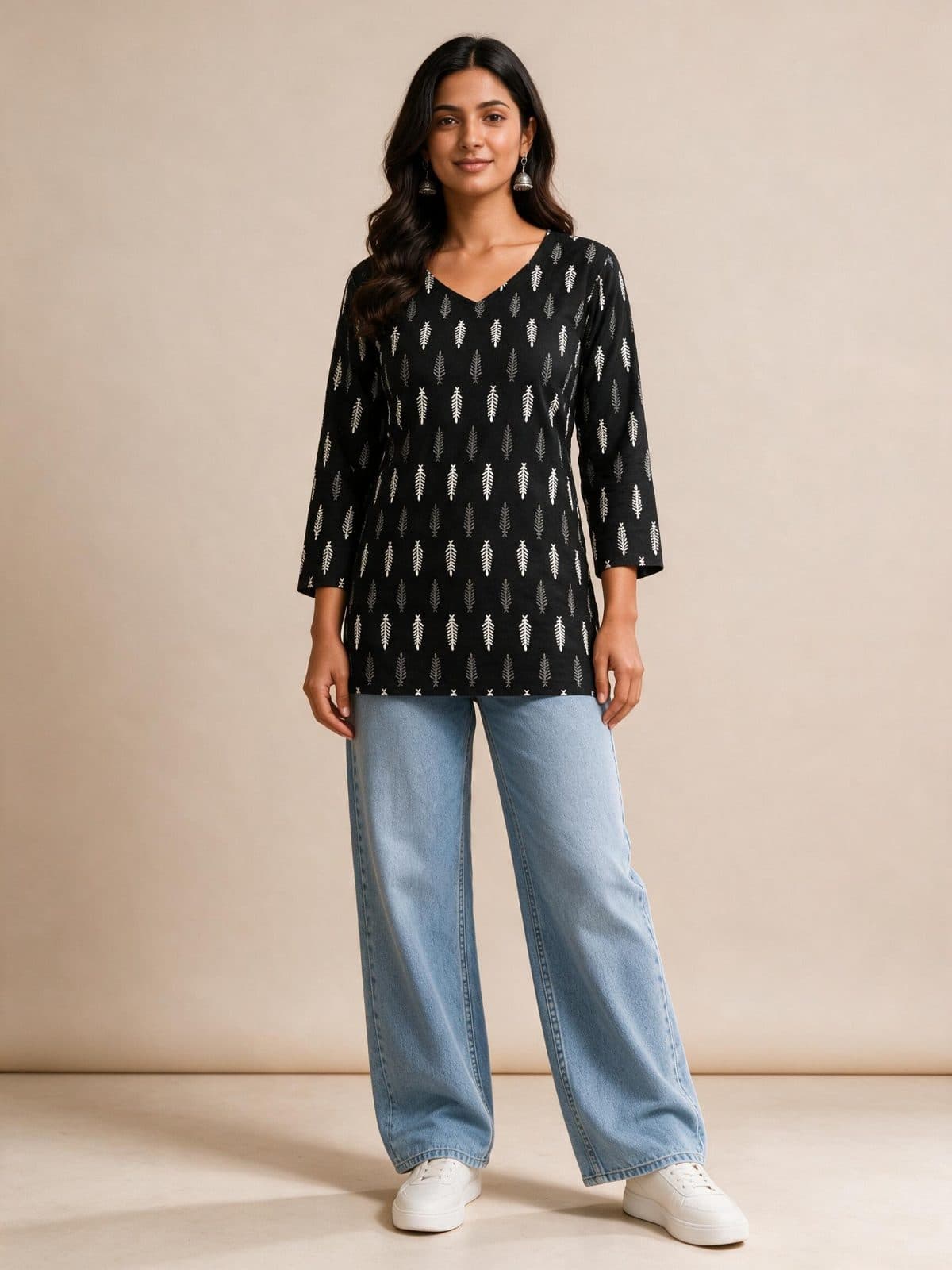 Fern Print V-Neck Short Kurti